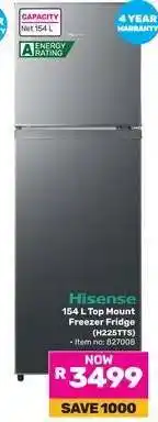 Game Hisense 154 L Top Mount Freezer Fridge (H225TTS) offer