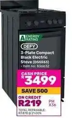 Game DEFY 3-Plate Compact Black Electric Stove (DSS553) offer