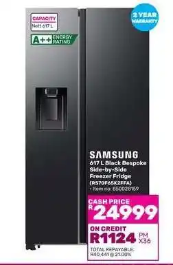 Game Samsung 617 L Black Bespoke Side-by-Side Freezer Fridge offer