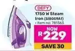 Game DEFY 1750 W Steam Iron (SI8059A1) offer
