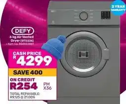 Game DEFY 6 kg Air Vented Dryer (DTD236) offer