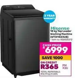 Game Hisense 18 kg Top Loader Washing Machine (WT3/1823UB) offer