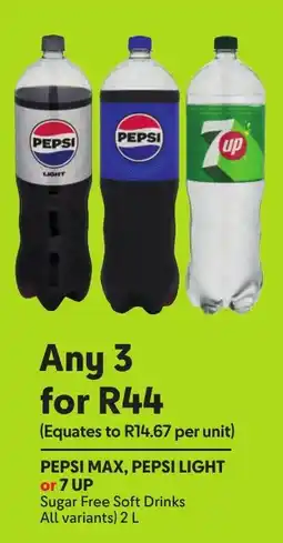 Makro Pepsi Max, Pepsi Light or 7 Up Sugar Free Soft Drinks offer