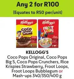 Makro Kellogg's Coco Pops Original, Coco Pops Big 5 or Crunchers, Rice Krispies Strawberry, Froot Loops Bubblegum or Mash-ups offer