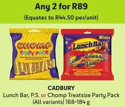 Makro Cadbury Lunch Bar, P.S. or Chomp Treatsize Party Pack offer