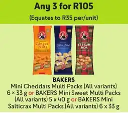 Makro Bakers Mini Cheddars Multi Packs or Bakers Mini Sweet Multi Packs or Bakers Mini Salticrax Multi Packs offer
