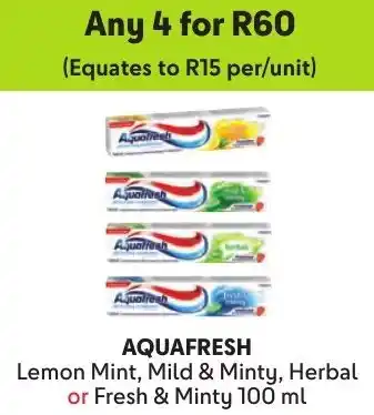 Makro Aquafresh Lemon Mint, Mild & Minty, Herbal or Fresh & Minty offer