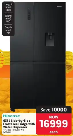 Makro Hisense Side-by-Side Frost Free Fridge with Water Dispenser offer