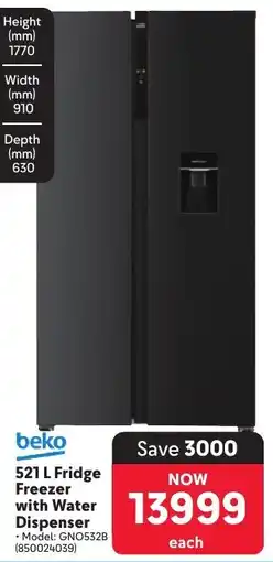 Makro Beko Fridge Freezer with Water Dispenser offer