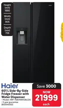Makro Haier Side-By-Side Fridge Freezer with Water Dispenser offer