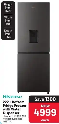 Makro Hisense Bottom Fridge Freezer with Water Dispenser offer