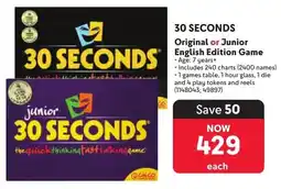 Makro 30 Seconds Original or Junior English Edition Game offer
