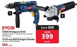 Makro Ryobi 650 W Impact Drill or 850 W Angle Grinder offer