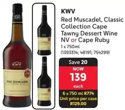 Makro KWV Red Muscadel, Classic Collection Cape Tawny Dessert Wine NV or Cape Ruby offer