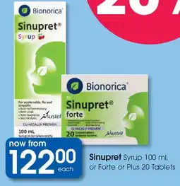 Clicks Sinupret Syrup, or Forte or Plus Tablets offer