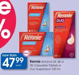 Clicks Rennie Antacid Chewable Tablets or Duo Suspension offer