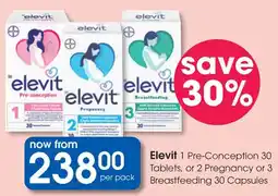 Clicks Elevit 1 Pre-Conception Tablets, or 2 Pregnancy or 3 Breastfeeding Capsules offer