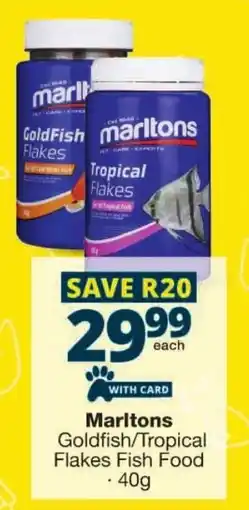 Checkers Marltons Goldfish/ Tropical Flakes Fish Food offer