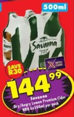 Shoprite Liquor Savanna Dry/ Angry Lemon Premium Cider NRB offer