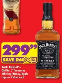 Shoprite Liquor Jack Daniel's Old No. 7 Tennessee Whiskey/ Honey/ Apple Liqueur offer