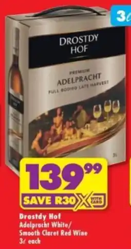 Shoprite Liquor Drostdy Hof Adelpracht White/ Smooth Claret Red Wine offer