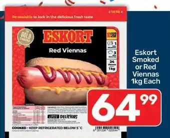 Pick n Pay Eskort Smoked or Red Viennas 1kg Each offer