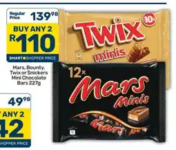 Pick n Pay Mars, Bounty, Twix or Snickers Mini Chocolate Bars 227g offer