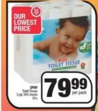 Spar Spar Toilet Tissue 2 Ply 350 Sheets 18's offer