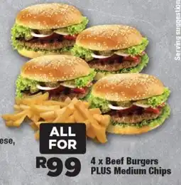OK Foods Beef Burgers and Medium Chips offer