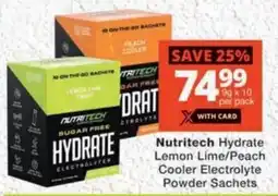 MediRite Nutritech Hydrate Lemon Lime/ Peach Cooler Electrolyte Powder Sachets offer