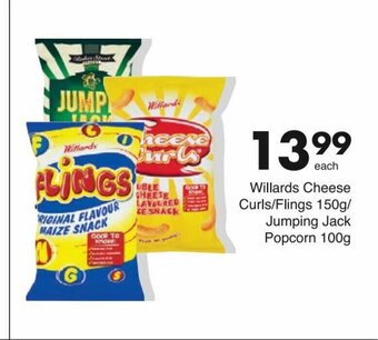 Save Willards Cheese Curls / Flings 150g / Jumping Jack Popcorn 100g offer