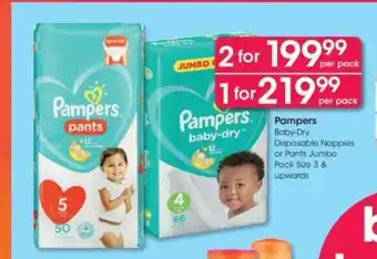 Pampers Baby-Dry Disposable Nappies or Pants Jumbo Pack Size 3 & Upwards
