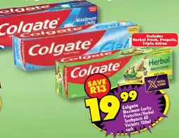 Shoprite Colgate Maximum Cavity Protection/ Herbal Toothpaste All Variants offer