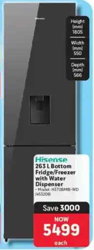 Makro Hisense Bottom Fridge/ Freezer with Water Dispenser offer