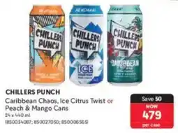Makro Chillers Punch Caribbean Chaos, Ice Citrus Twist or Peach & Mango Cans offer