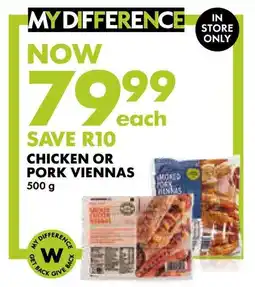 Woolworths Chicken or pork viennas offer