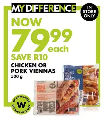 Woolworths Chicken or pork viennas offer