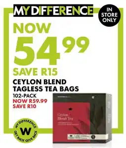 Woolworths Ceylon blend tagless tea bags offer