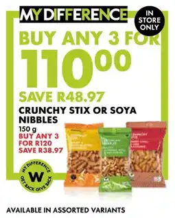 Woolworths Crunchy stix or soya nibbles offer