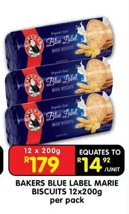 Shoprite BAKERS BLUE LABEL MARIE BISCUITS 12x200g offer