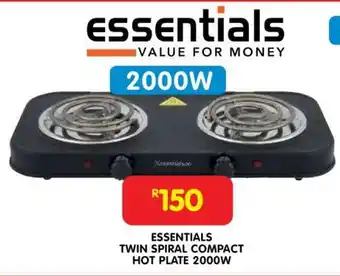 Shoprite ESSENTIALS TWIN SPIRAL COMPACT HOT PLATE 2000W offer