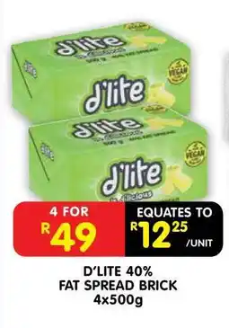 Shoprite D'LITE 40% FAT SPREAD BRICK 4x500g offer