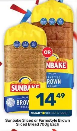 Pick n Pay Hypermarket Sunbake Sliced or Farmstyle Brown Sliced Bread 700g offer