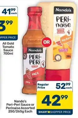 Pick n Pay Hypermarket Nando's Peri-Peri Sauce or Perinaise Assorted 250/265g offer