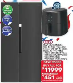 Pick n Pay Hypermarket Satin Metallic Side-by-Side Fridge and Freezer offer