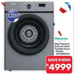 Pick n Pay Hypermarket Hisense 8kg Titanium Grey Air Vent Tumble Dryer offer