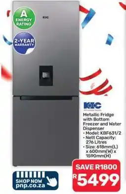 Pick n Pay Hypermarket Metallic Fridge with Bottom Freezer and Water Dispenser offer