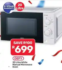 Pick n Pay Hypermarket DEFY 20 Litre White Manual Microwave Oven offer