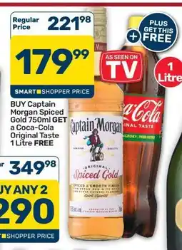 Pick n Pay Hypermarket Captain Morgan Spiced Gold 750ml + Coca-Cola Original Taste 1L offer