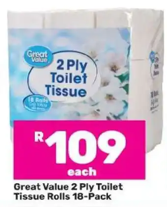Great Value 2 Ply Toilet Tissue Rolls 18-Pack